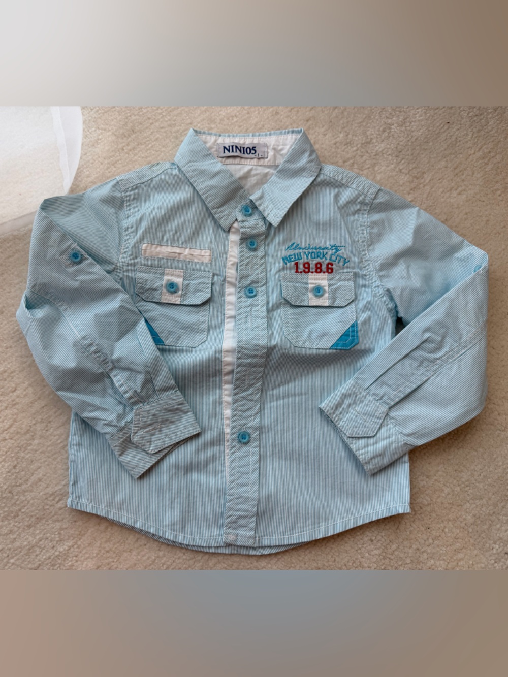 Mini Boden Kids Boys Fun Pockets Light Blue Long-Sleeve Button-Down Shirt